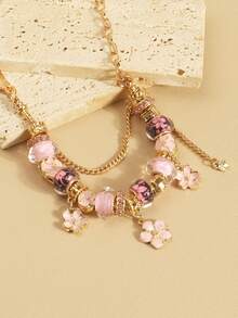 A Fashionable Pink Cherry Blossom Bead Bracelet DIY String Decoration With A Niche Design And A Light Luxury Touch - Cherry Blossom Bracelet - View 3