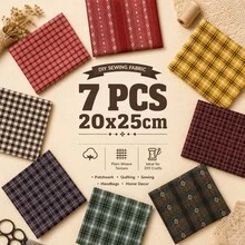 7pcs 20*25cm Rendered Plaid Series Quilted Fabric, Plaid Pattern Sewing Fabric Square | Pre-Cut Fabric DIY Patchwork Craft Supplies Quilted Sewing 4 Color Options - Variant - View 2