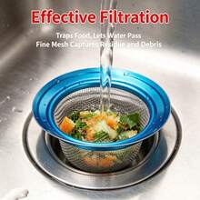 1/2" Stainless Steel Kitchen Sink Strainer, Kitchen Sink Drain Filter, Wide Rim Design, 4.5" Diameter, Fits Most Kitchen Sinks - Silver - View 2