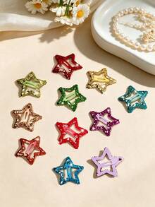 Dopamine Sequin Colorful Five-Pointed Star BB Hair Clip, Sweet Side Bangs Hair Accessory, Back To School Supplies, Autumn Accessories - Multicolor Glitter - View 7