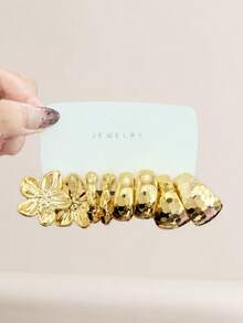 Set Anting-Anting Plumeria Bentuk Tetesan Air Motif Bunga dan Cangkang 24/8pcs Warna Emas Metalik, Perhiasan Telinga Ringan CCB untuk Wanita - Yellow Gold - View 6