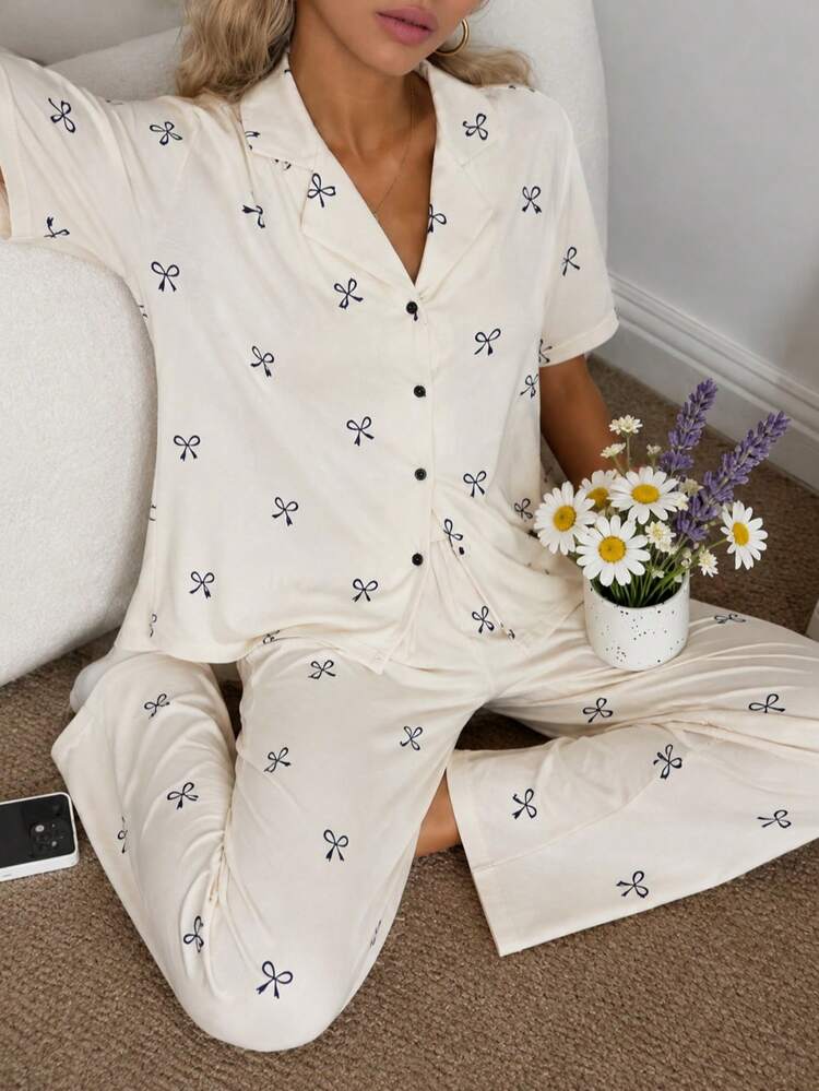 Milan-Patterned Pajama Set – Designed For Those Seeking A Blend Of Elegance And Comfort, This Pajama Set... - White - View 2