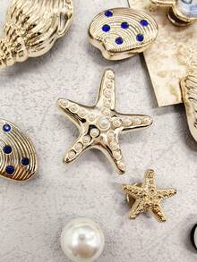 16pcs Gold Ocean Starfish Shell Resin Shoe Charms Shiny Rhinestone Scallop Shell Clogs Buckle DIY Decoration Faux Pearl Shoe Clips Accessories - Multicolor 16PCS Style No.267 - View 9