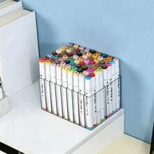 1pc Desktop Watercolor Pen Storage Box, Simple Transparent 18-Slot Rectangular Pen Holder, Can Store 72 Markers, Suitable For Office/Classroom/School/Bedroom/Desk - Multicolor - View 5