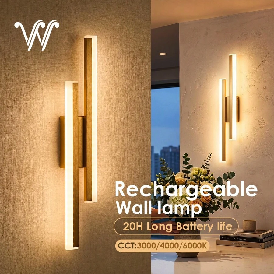wamblz Battery Powered LED Wireless Dimmable Wall Light 50cm Gold Rechargeable Wall Lamp Suitable For Bedroom Staircase Hallway Living Room - Gold - View 1
