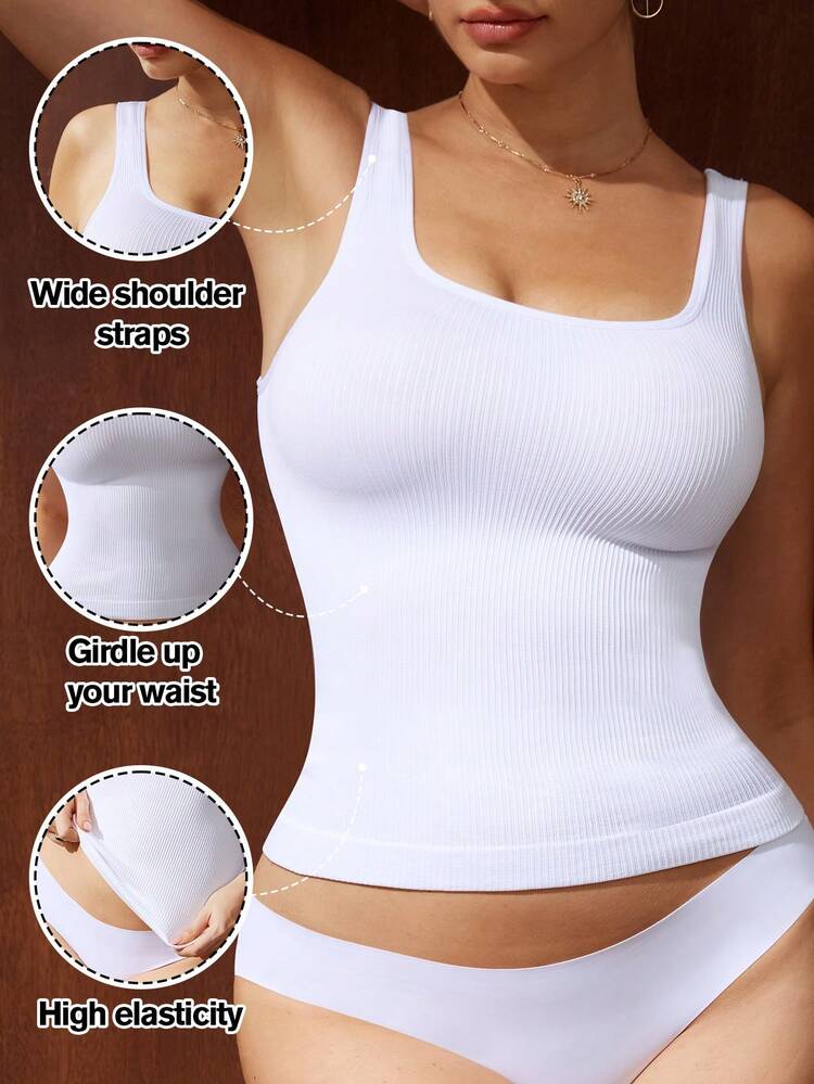 1pc Women's Seamless White Tummy Control Waist Shaping Top - White - View 2