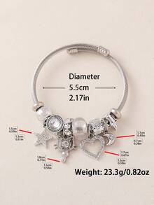 1 buah Gelang Bangle Terbuka DIY Manik-manik Hati Kucing Berlian Imitasi Elegan untuk Wanita, Cocok untuk Pemakaian Sehari-hari dan Pesta - Perak - View 3