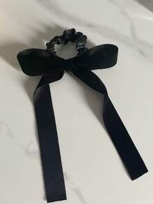 1pc New Celebrity Style Extra Long Black Velvet Headband, Vintage Influencer Bowknot Hair Accessory - Black - View 3