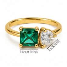 1pc Elegant Alloy Gold 5A Zirconia Green Square White Round Stone Ring, Unisex Anniversary Jewelry (Ring Box Not Included) - Gold - View 3