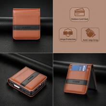 RFID 防盜刷人造皮革錢包手機殼，適用 Galaxy Z Flip 8 7 7FE 6 5 4 3 5G，附卡槽、支架、翻蓋式手機錢包包 - 棕色 - 查看 8