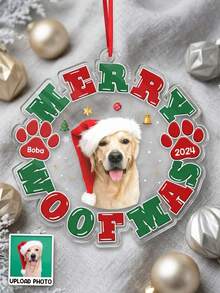 客製化狗狗照片聖誕飾品 寵物姓名壓克力樹掛飾 Merry Woofmas 狗媽媽禮物 - 彩色 - 查看 1