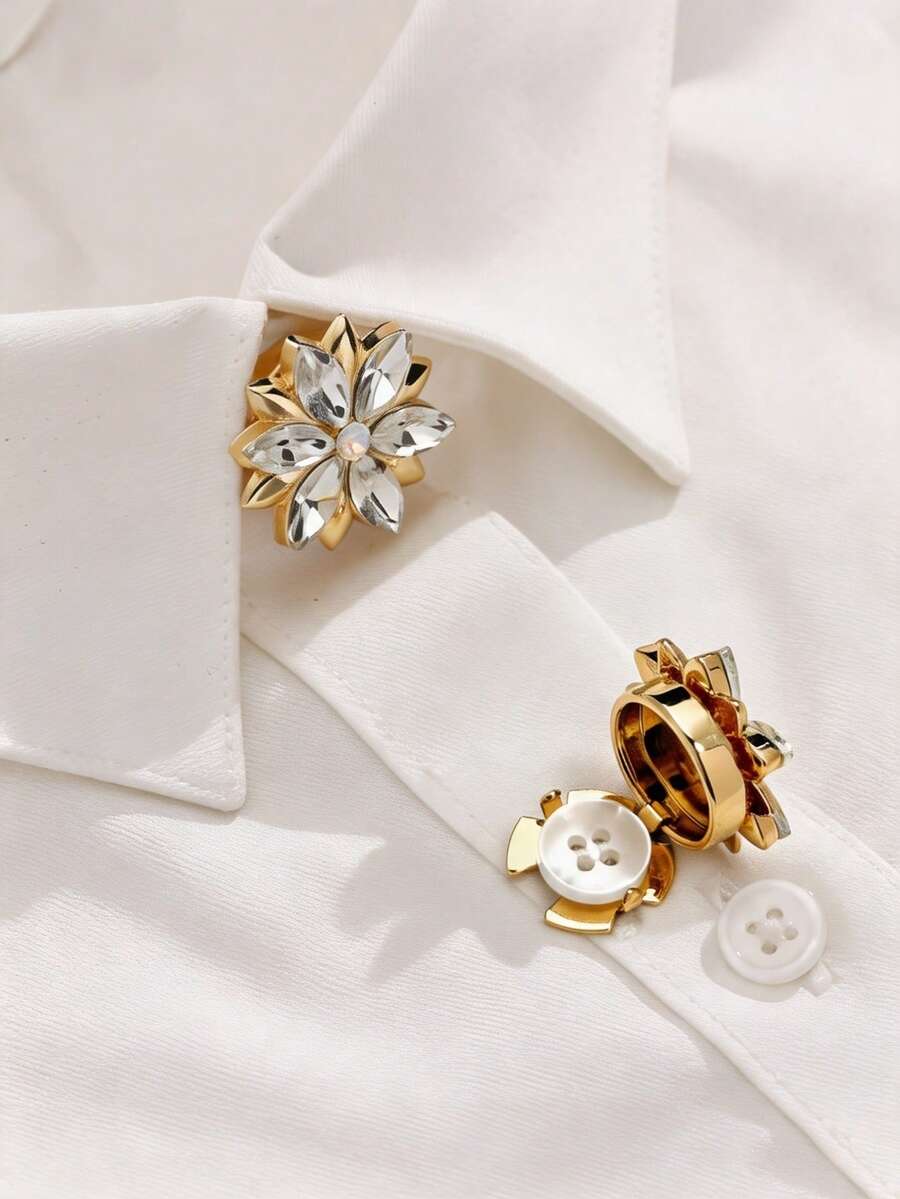 Elegant Shirt Cufflinks Cover, Diamond Cufflinks Clip-On Button Decor, Fashion Crystal Cufflinks Decoration, Suitable For Tuxedo And Wedding Dress Decoration - Multiple Colors - View 1