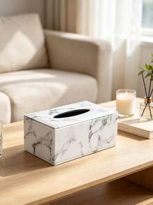 White Marble Pattern Tissue Box Holder, PU Leather With White Stitching, Bathroom Storage, Bathroom Decor, Autumn Decor, Back To School, New Home, Living Room, Kitchen, Napkin Holder - White Marble - View 6