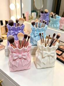 1pc Bowknot Pen Holder Storage, Desktop Pen Holder And Decorative Vase Ornament, Suitable For Stationery Storage, Makeup Brush Storage, Toothbrush And Toothpaste Storage, Exquisite Desktop Ornament For Living Room, Bedroom, Desk, Office Desk, Business Decor, School Small Gift, Delicate Decoration - One Size Fits All - View 3
