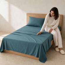 POLIGONO Sheet Sets With Pillowcases - Teal Blue - View 2