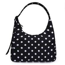 Nylon Women's Shoulder Bag, Black & White Plaid Cross-Pattern Solid Color Polka Dot Handheld Bucket Bag, Large Capacity Commuter Tote Shopping Bag - Multicolor - View 5