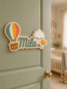 Custom Hot Air Balloon Name Sign, Personalized Room Door Decor, Customized Wooden Wall Plaque, Customizable Holiday Gift For Bedroom, Kids Room Decor - Style C - View 5