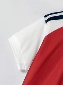 White & Red No.7 Summer Mesh Fabric Kids Soccer Jersey Set, 7 Number Print Short Sleeve & Shorts 2 Pieces Set For Teenagers - Red - View 3