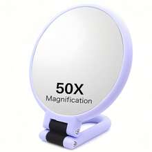 50X Magnifying Travel Hand Mirror With Handle, Double-Sided Hand Mirror, 10X/50X Magnification, Adjustable Handle/Stand, Foldable Travel Makeup Mirror, High Cost-Performance, Suitable As Christmas Gift, Cosmetics, Makeup Tools - Multicolor - View 14