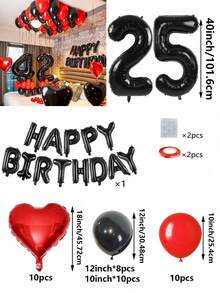 53 件红色和黑色气球花环生日套装，40 英寸黑色聚酯薄膜数字气球，适合 16 岁、18 岁、20 岁、21 岁、22 岁、25 岁、30 岁、35 岁、40 岁生日派对装饰、房间装饰、摄影道具 - 紅黑色 - 查看 8