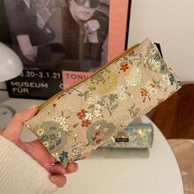 1 hộp bút học sinh jacquard vintage ép kim vàng dung tích lớn, hộp bút đơn giản, túi đựng mỹ phẩm có khóa kéo cầm tay, văn phòng phẩm tinh tế - Mảnh duy nhất - Xem 3