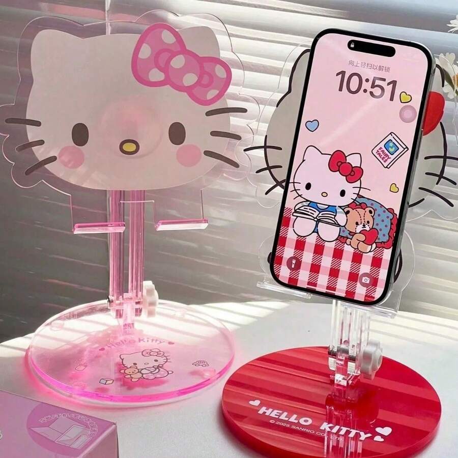 SANRIO Hello Kitty & My Melody Sweetheart Series Multi-Function Stand - Phone Holder, Desktop Friendly Cute Phone Stand, Multi-Function Tablet Stand, Bedside Slouchy Stand, Portable & Foldable - A - View 1