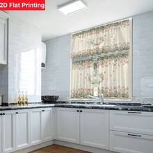2pcs/ 1pc Kitchen Curtain Set,Watercolor Pink Tulip Floral Wreath Green Foliage Border Pattern Printed Curtain Combination,2D Flat Print,Suitable For Kitchen,Restaurant,Home Decoration,Curtain Decoration Curtains + Window Curtain - Multicolor - View 6