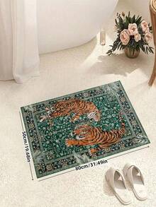 1pc Tiger Stripe Area Rug, Bohemian Style Machine Washable Living Room Carpet, Vintage Soft Dining Room Rug, Non-Slip Wear-Resistant Large Rug, Suitable For Office, Bedroom, Living Room, Entryway Welcome Mat - Green - View 2