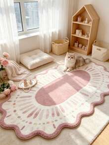 1 pieza Alfombra ovalada rosa & blanca, estilo lindo & acogedor, alfombra decorativa, decoración de dormitorio, alfombra pequeña, alfombra, decoración del hogar, alfombra de sala de estar, alfombra pequeña de sala de estar, alfombra de dormitorio, decoración del hogar de sala de estar, alfombra para exteriores, alfombra lavable - Multicolor 1 - Ver 3
