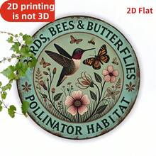 2D flach, 1 Stück Vintage 8X8 Zoll rustikaler Stil rundes Metall-Eisenschild, Vogel Bienen Schmetterling Insekten Lebensraum, geeignet für Garten, Hinterhof und Außenbereich, dekorativ - A - Übersicht 9