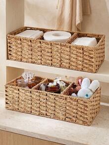 1pc Handmade Woven Decorative Storage Basket, Rattan Toilet Organizer Bin, 3-Tier Water Hyacinth Basket, Suitable For Bedroom, Bathroom And Living Room, Multi-Functional Storage Bin, Can Be Used For Gifts, Back To School Supplies, Autumn Decor, Halloween Costumes And Christmas Party Home Decor Storage - Khaki - View 2