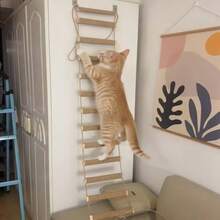 1pc Hanging Rope Cat Ladder, Suitable For Playing, Climbing And Scratching, Cat Wall Ladder, Length 50cm/100cm, Natural Pine Wood, Sturdy And Durable, Max Load 12kg(26lb) - Apricot - View 8