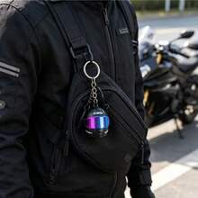 1PC Mini Flip-Up Visor Helmet Keychain, Motorcycle Creative Personalized Pendant Accessory, Realistic Full-Face Helmet Design With Flip-Up Colorful Electroplated Visor, Detailed Authentic Riding Helmet Style, Printed With KMD Logo, Exquisite 3D Craftsmanship - Obsidian Black - View 6