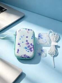 6pcs Fresh Floral Pattern Data Cable Protection Storage Bag Set, Charger Data Cable Protective Sleeve Tangle-Free Cord Transparent Printed Hard Shell Anti-Pressure Portable Earphone Data Cable Storage Bag, Girly Pastoral Floral Highly Attractive Digital Accessories Organizer Storage Full Set - Multicolor - View 13