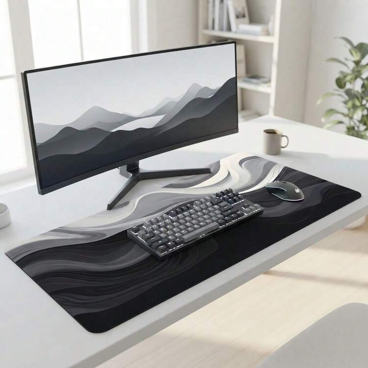 Elegant Grey Fluid Art Design Large Extended Gaming Mouse Pad, Non-Slip Rubber Base, Smooth Glide Surface, Multi-Functional Workspace Mat For Computer Office Home Study, Modern Abstract Desktop Decor - A - View 7
