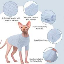 Cat Sweater, Soft And Warm, Suitable For Puppies, Kittens And Small Dogs; Thick Knit Style, Specially Designed For Sphynx Hairless Cats, Teacup Poodles And Extra Small Dogs. - Blue - View 3