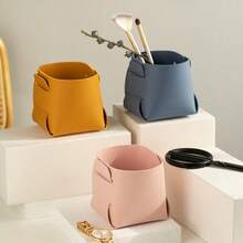 1pc Multifunctional Faux Leather Desktop Storage Box - Fashionable Cosmetic & Stationery Organizer, Stackable Design, Storage Rack Basket - View 5