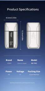 Kemei KM-T402 男士專業電動刮鬍刀,金屬合金機身高品質剃鬚刀,順滑貼面刮鬍,USB充電無線往復式刮鬍刀,附數位顯示螢幕、UV殺菌、防水乾/濕雙刀頭鬍鬚修剪器,適合商務禮品,送給男性的禮物 - 銀色 - 查看 11