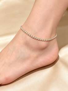 1pc Minimalist Sparkling Rhinestone Anklet, Women's Fashion Versatile Daily Wear Accessory, Suitable For Summer Beach Vacation Style - Silver - View 4
