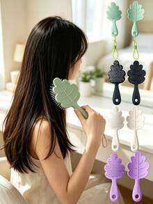Design 958 Leaf-Shaped Shampoo Brush Comb With Handle, Silicone Hard Bristles Hair Washing Tool, Long Handle Comb - Multi-color - View 5