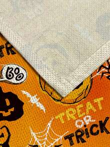 1pc Pumpkin Series Pattern Printed Table Runner, 4pcs Halloween Pattern Printed Placemats, Suitable For Holiday, Party, Birthday, Dinner, Kitchen Dining Table Decoration, All Season Room Decor, Home Textile Table Runner - Multicolor - View 3