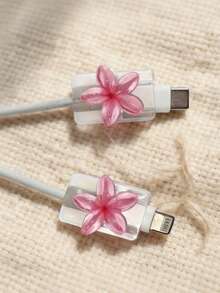 2PCS 3D Cute Plumeria Data Cable Protector, Transparent Crystal Flower Charging Cable Protector Anti-Breakage, Resin Material, No Battery Required, Suitable For Type-C - 2pcs Blue Frangipani - View 14