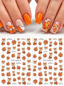 FULL BEAUTY 2/4pcs Autumn Red Maple Leaf & Fox Nail Stickers, Includes Floral, Pumpkin, Red Fox, Autumn Leaves, Colorful Lights Nail Decals, Autumn Nail Art Decoration DIY Thanksgiving Nail Supplies - Multicolor - View 15
