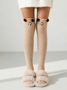 1 Pair Cartoon Pattern Knee-High Socks, Coral Fleece Long Tube Socks, Women's Thickened High-Top Socks - Multicolor - View 7