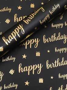 3 Stücke/1 Stück/ schwarzes & goldenes Geburtstags-Geschenkpapier aus Folie, mit goldenem "Alles Gute zum Geburtstag" Text, Ballon- und Geschenkbox-Musterdesign, geeignet für Feiertags-Geschenkverpackung und Blumenstrauß-Dekoration, anwendbar für Geburtstagsfeiern und Themenpartys - Eine Grösse passt allen - Übersicht 2