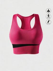 Runway Rest Women's Backless Ribbed Sports Bra, Magenta And Black Colorblock Mesh Quick-Dry High Support Yoga Crop Top, Suitable For Fitness Training - Multicolor - View 9