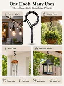 12pcs Q-Shaped Hooks With Clips, Outdoor String Light Hooks, Windproof Screw Hooks For Hanging Outdoor String Lights, Christmas Lights, Plants And Hanging Baskets - One Size Fits All - View 6