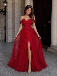 VIPGIRL Upscale Evening Dress Sexy Elegant Off Shoulder Formal Dress Adult Ceremony Dress Fashion Show Dress Party Dress Wedding Guest Dress,Gown Spring Red - 紅色 - 查看 1