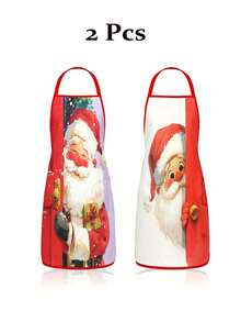 4pcs Christmas Apron, Featuring A Picture Of Santa Claus. Suitable For Cooking In The Kitchen. Ideal For Creating A Festive Atmosphere. A Great Gift To Give To Friends. - Multicolor - View 4