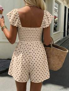 Women's Summer Sweet & Spicy Polka Dot Romper, Ruffled Twist Waist Crop Jumpsuit For Beach, Vacation & Everyday Wear, Boho Chic - Multicolor - View 3
